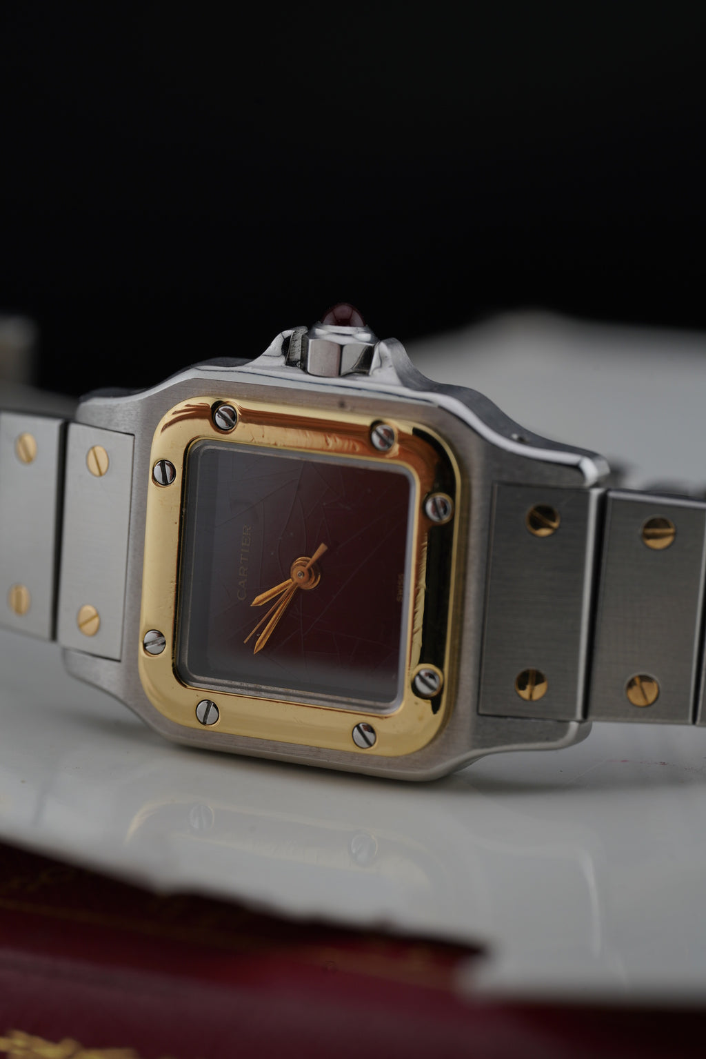 Cartier Santos Burgundy "Spider Dial" or/acier "PM" | Réf. 0902 | '90