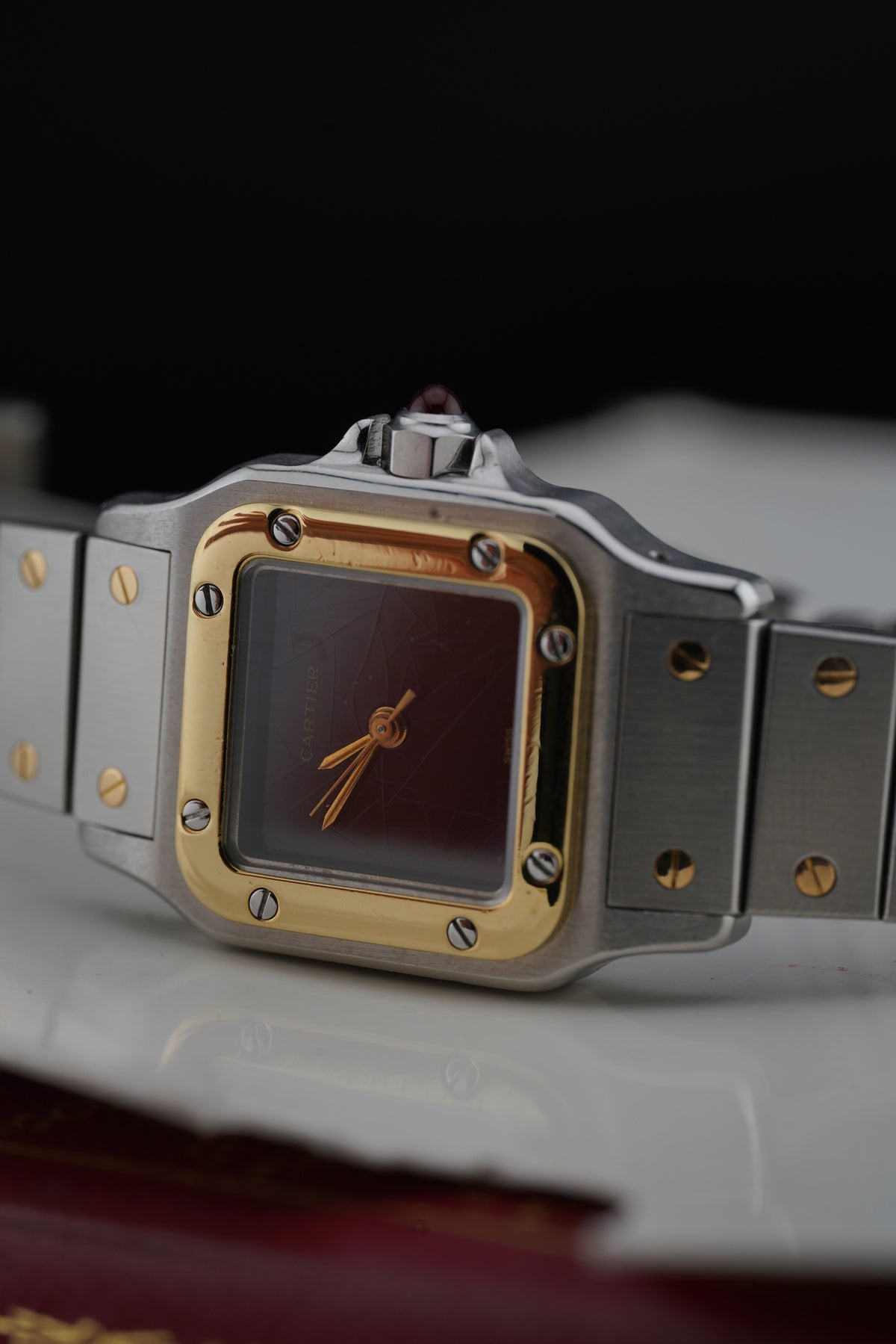 Cartier Santos Burgundy "Spider Dial" or/acier "PM" | Réf. 0902 | '90