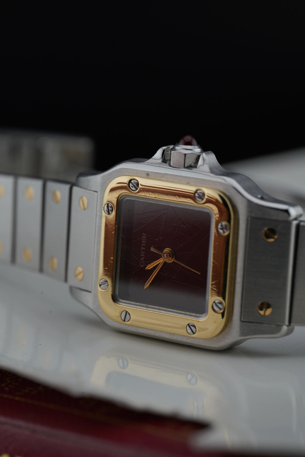 Cartier Santos Burgundy "Spider Dial" or/acier "PM" | Réf. 0902 | '90
