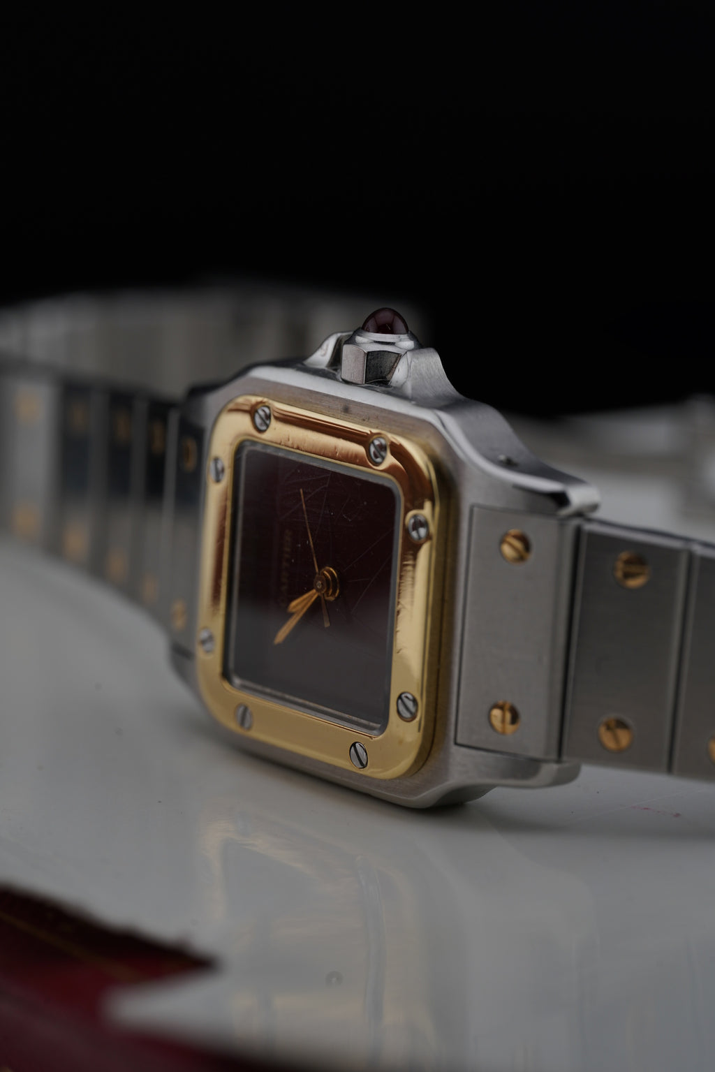 Cartier Santos Burgundy "Spider Dial" or/acier "PM" | Réf. 0902 | '90