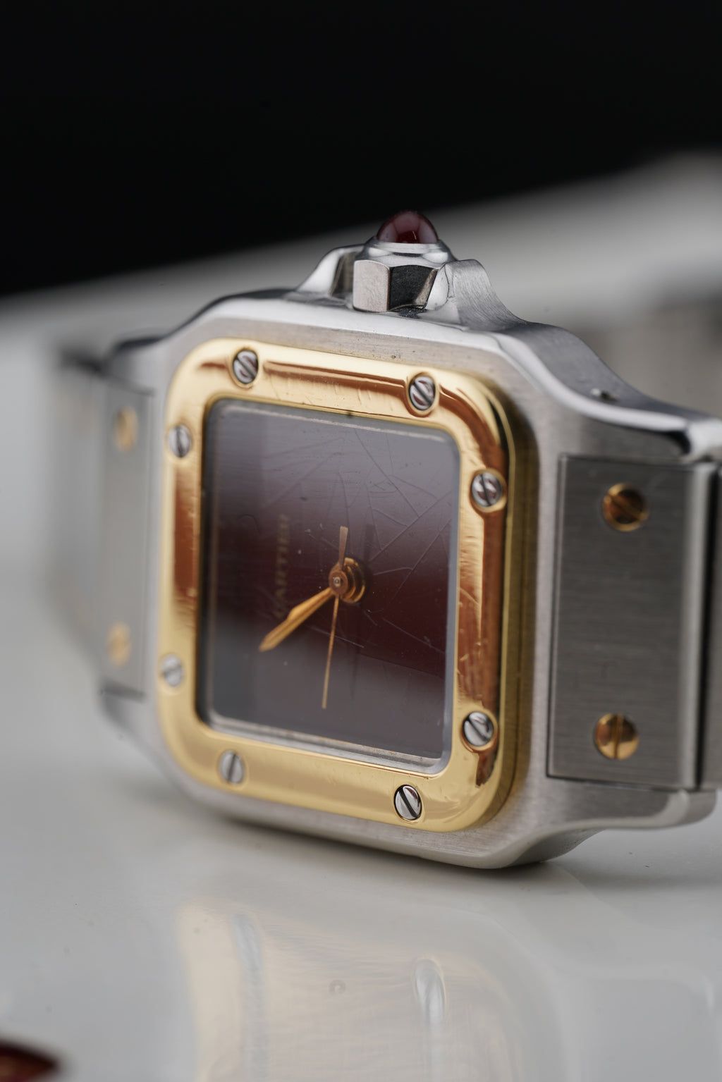 Cartier Santos Burgundy "Spider Dial" or/acier "PM" | Réf. 0902 | '90