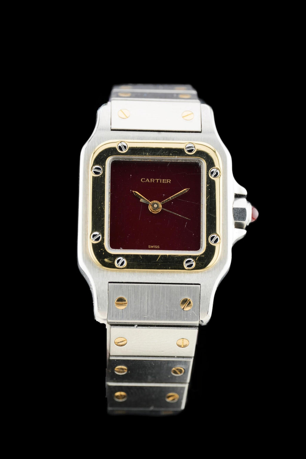 Cartier Santos Burgundy "Spider Dial" or/acier "PM" | Réf. 0902 | '90