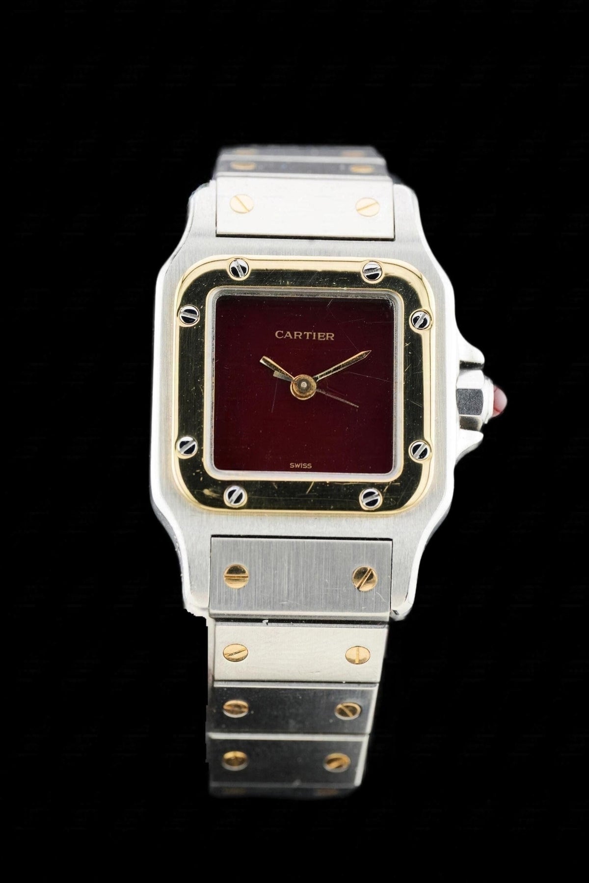 Cartier Santos Burgundy "PM" | "Spider Dial" | or/acier | Réf. 0902 | '90
